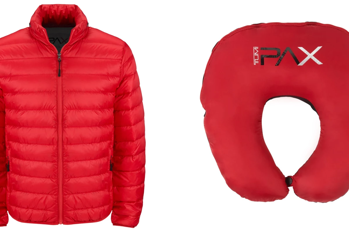 Tumi's Patrol Travel Puffer Jacket transforms into a pillow via a pouch in the collar