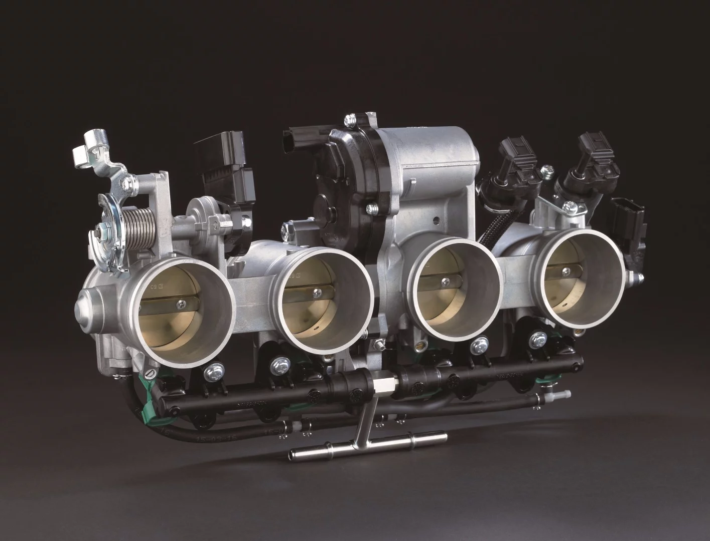 Electronic throttle valves provide the ideal fuel-air mixture to the engine of the 2016 Kawasaki Ninja ZX-10R