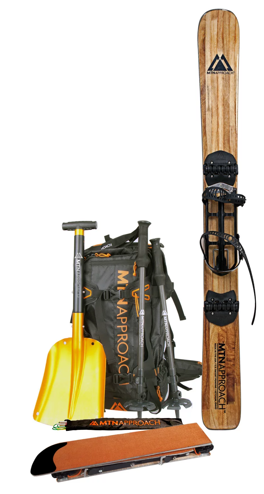 The MTN Approach Deep Winter Kit includes skis, backpack, shovel, ski poles and probe