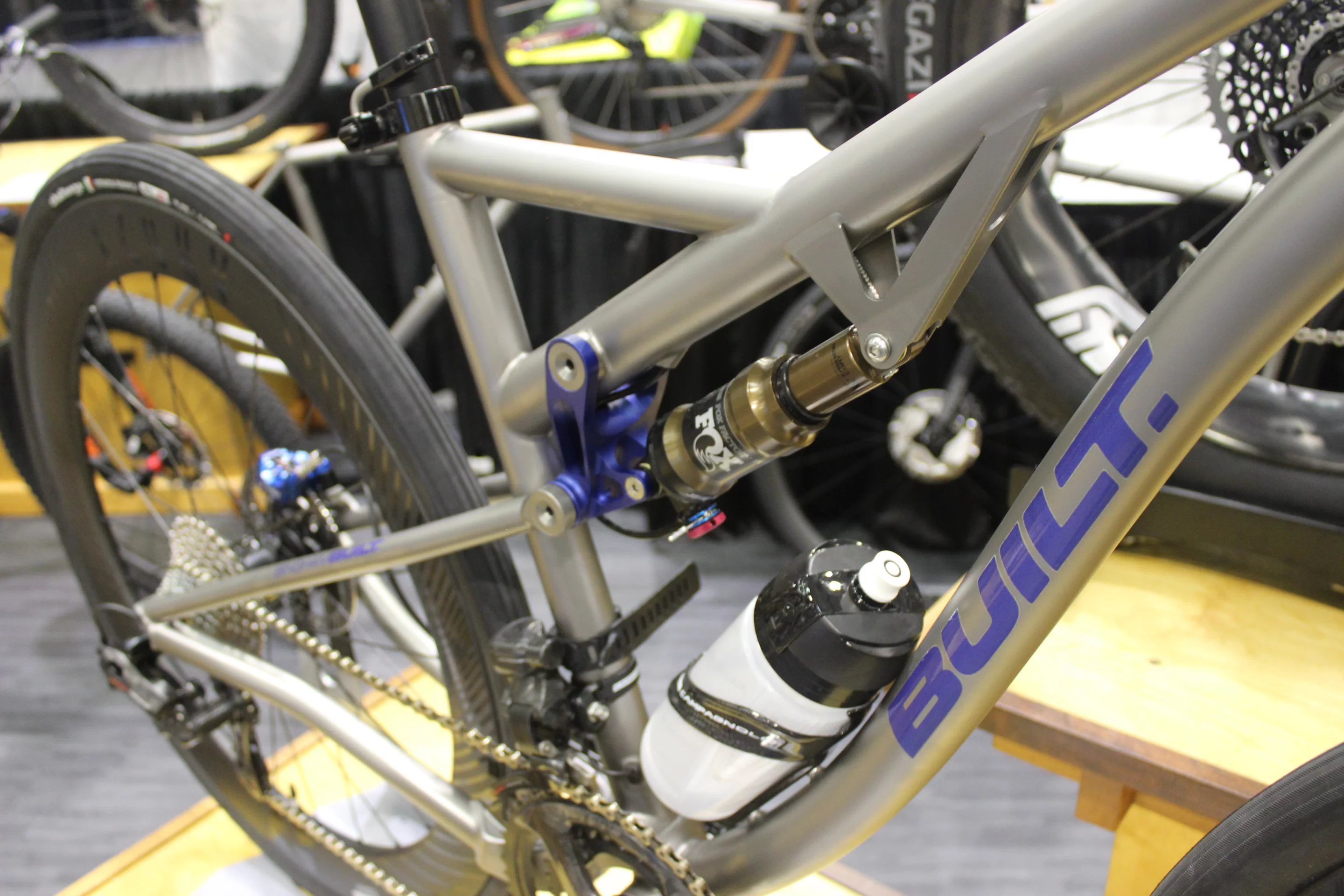 The rear suspension on Built's custom-built titanium road bike