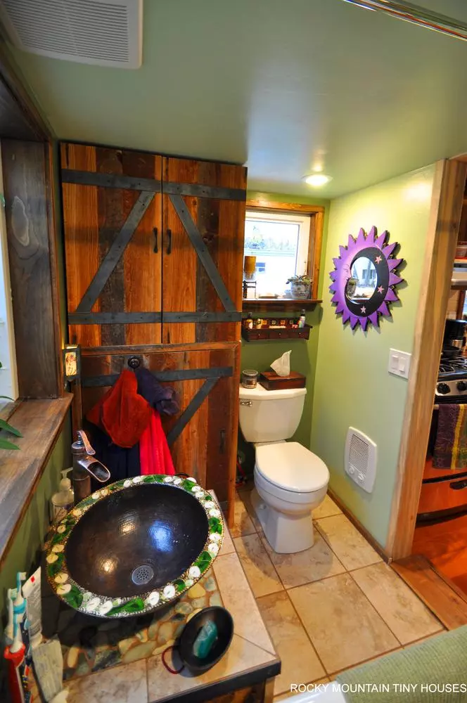 The bathroom in the Red Mountain 34' Tiny House