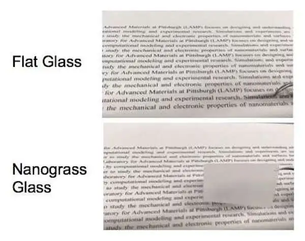 When hazy, the nanograss glass can still let in a record 95.6 percent of light, but scatters it so it appears opaque