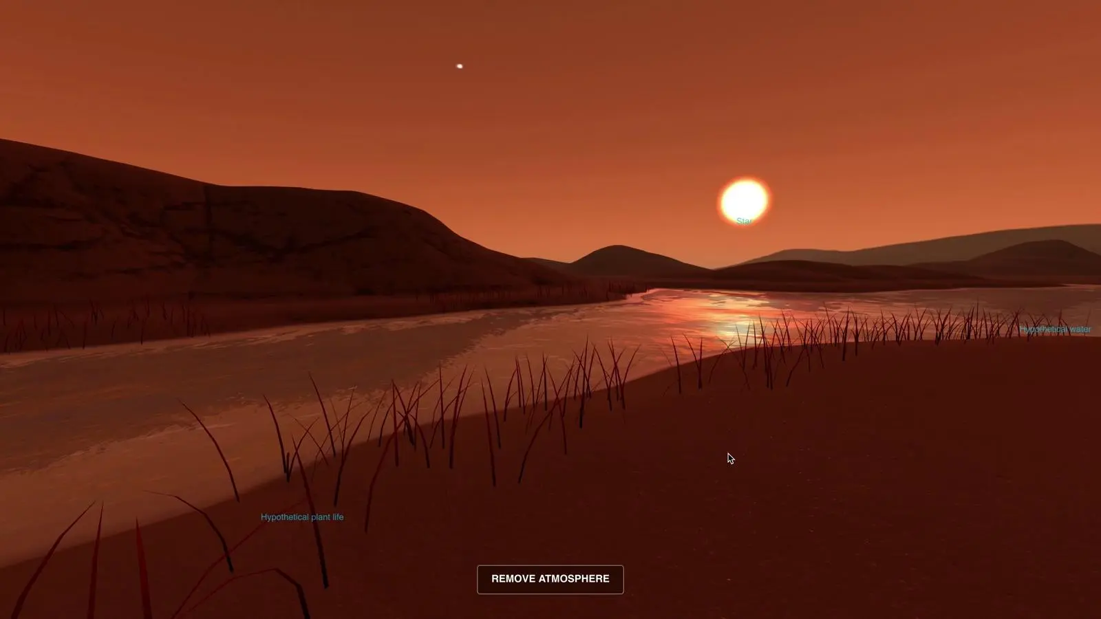 The imagined surface of Kepler-186f, an Earth-size planet orbiting a small red star located 492 light-years from Earth