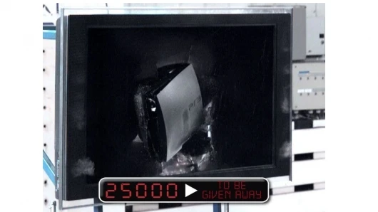 Point of impact ... the PS3 crashes into the Sony Bravia LCD TV at 50mph