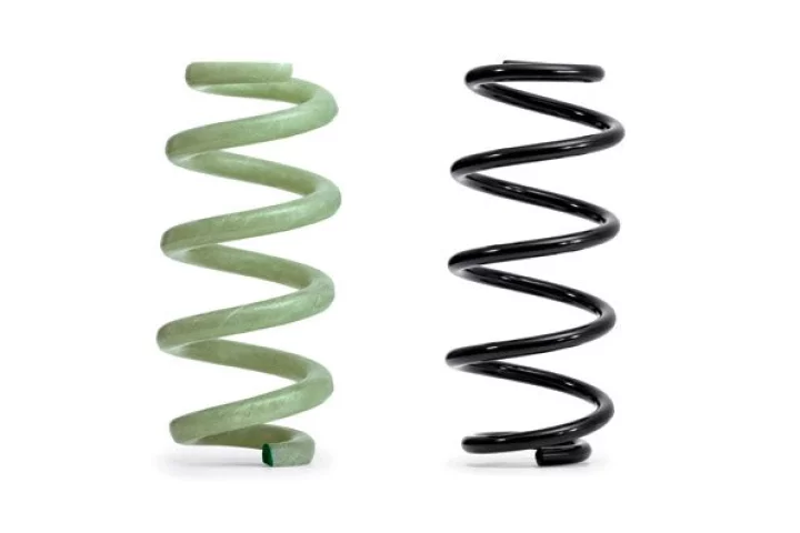 Audi's GFRP springs (left) are lighter than the steel units they replace