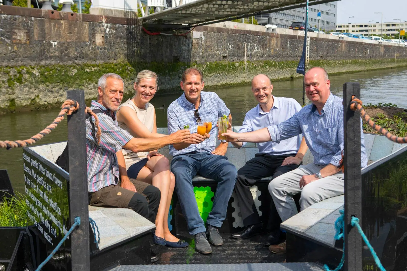 Visitors celebrate the opening of Rotterdam's Recycled Park on July 4, 2018
