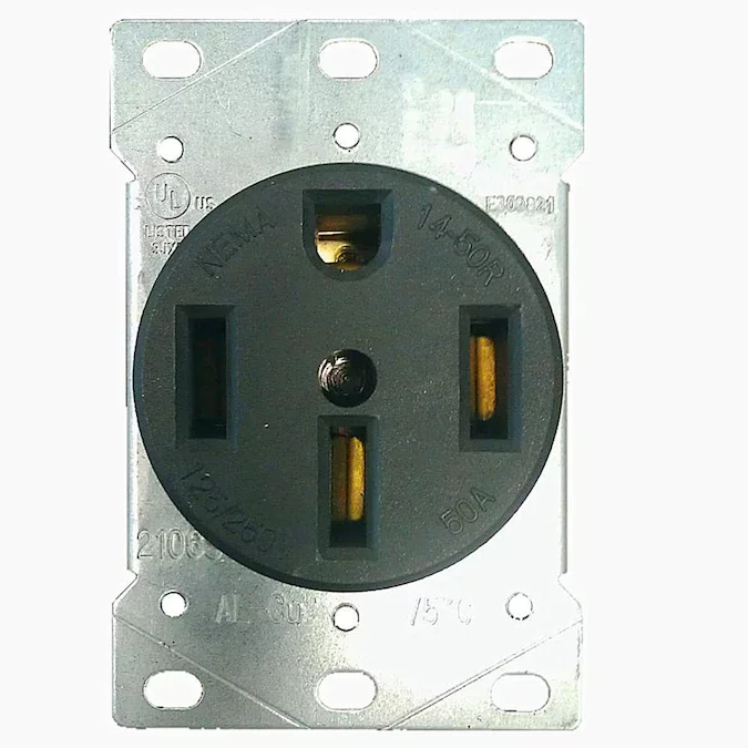 This 240V/50A plug is found in some households and many industrial settings as the most common style of plug for 240/50 equipment such as EV charging stations