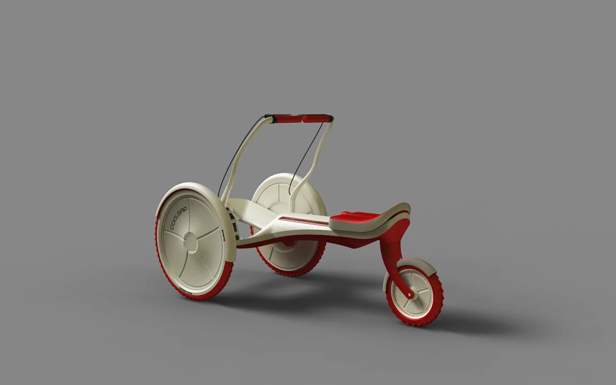 A rendering in red of the current design