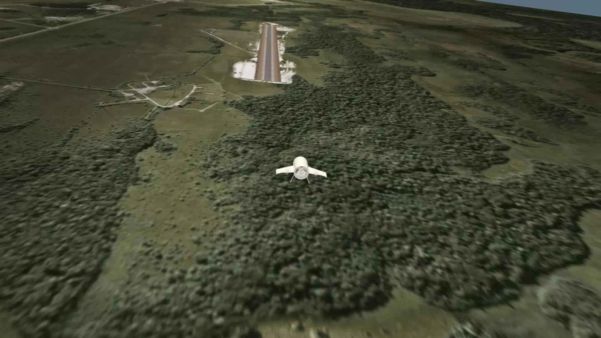 Artist's impression of the Adeline module flying toward its landing strip under the power of twin propellers