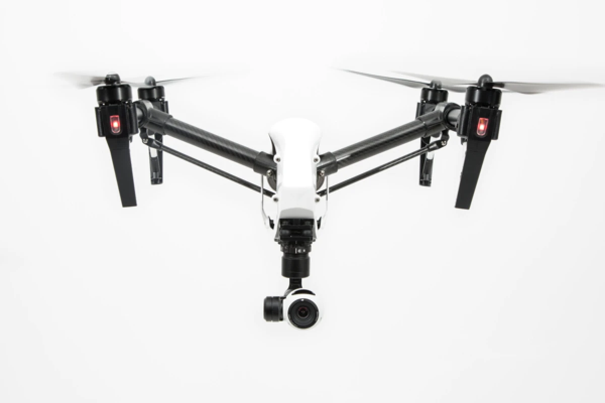 The DJI Inspire 1, with its landing gear and prop arms raised for flight