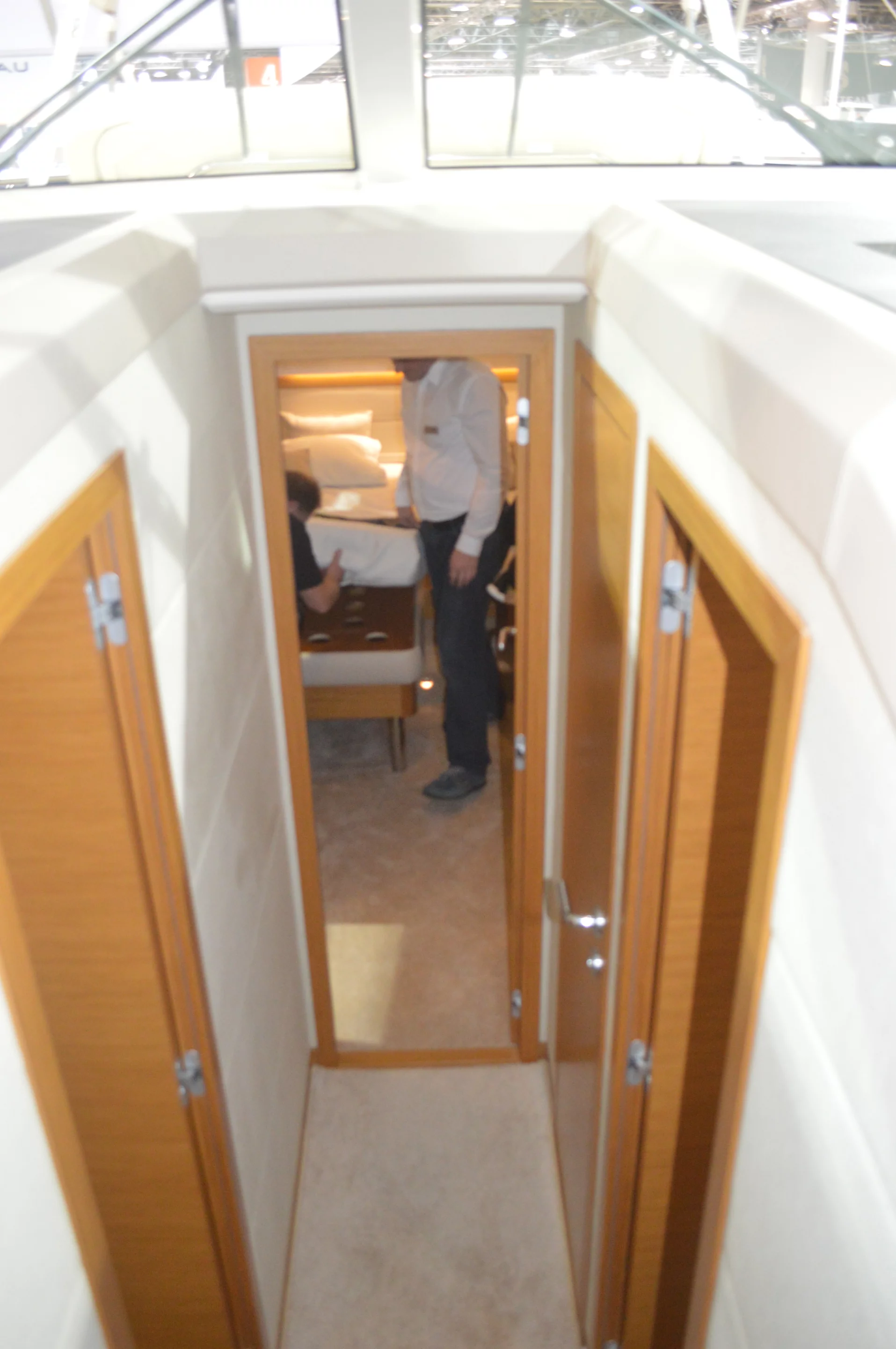 The Greenline 48 gangway to lower desk