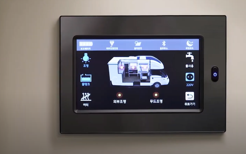 The touchscreen system offers light switching and climate control while pairing with a mobile app for remote control and systems monitoring