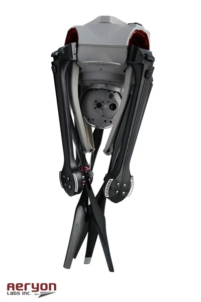 In flight mode, it measures 40 x 9.3 in (102 x 24 cm), but the arms and legs fold down to a much more compact 10 x 20 in (25 x 50 cm)