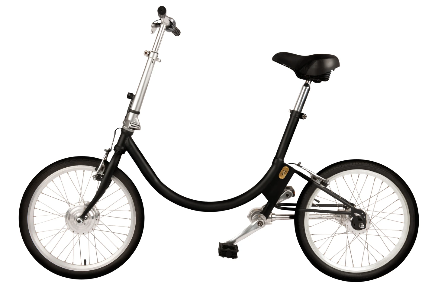 The current folding e-bike prototype features a 250-watt hub motor offering up to 15 mph electric assist and a hidden Lithium-ion battery pack capable of 10-15 miles between charges