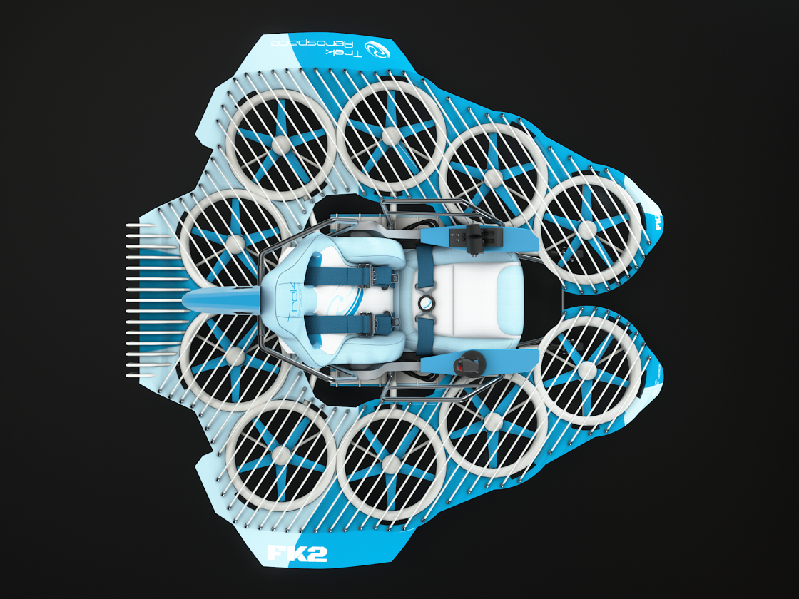 From above, you can see the 10 ducted props the Flykart2 will use
