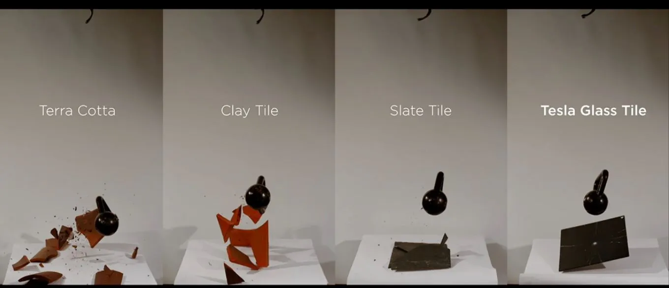 Tesla's glass solar tile in a smash test compared to other roofing tiles