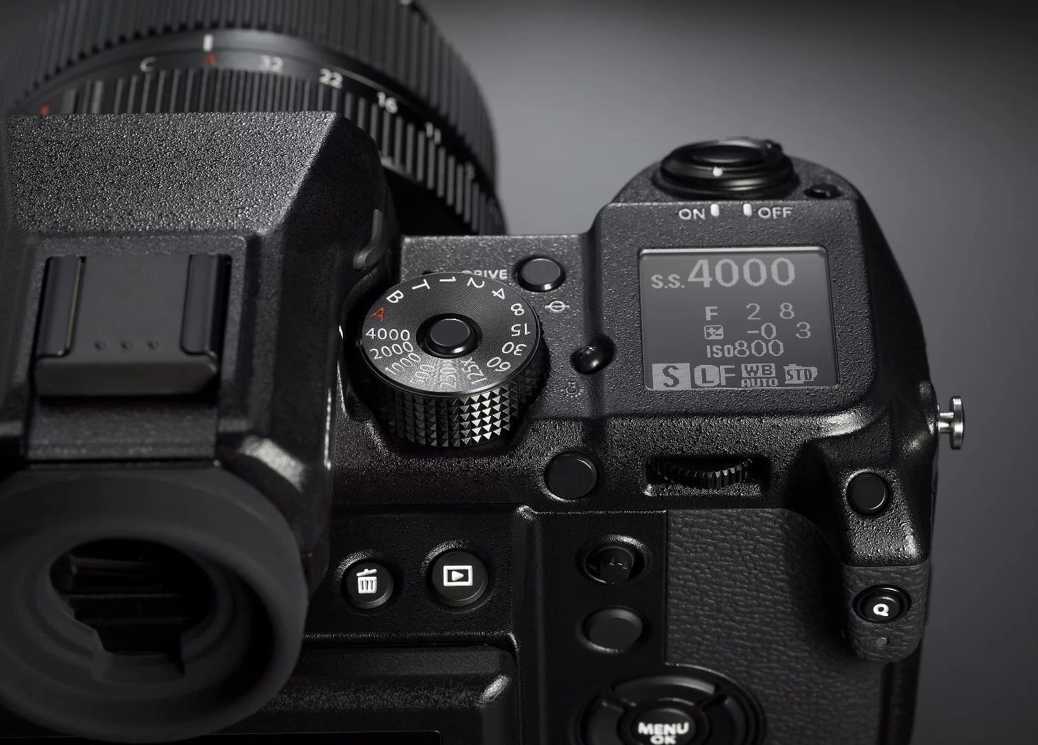 There's a handy sub monitor display on the top plate of the Fujifilm GFX 50S