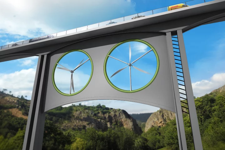 An artist's take on how wind turbines underneath bridges might look