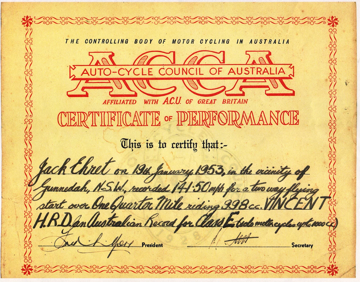 The official speed record certificate