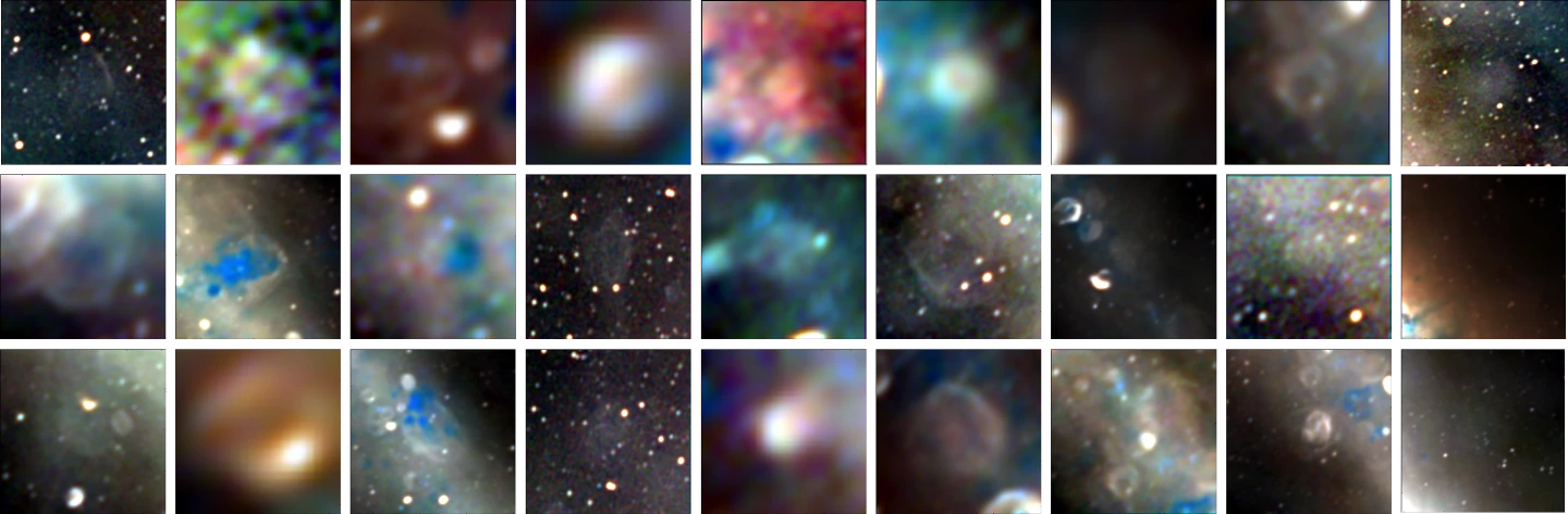 A mosaic showing the 27 supernova remnants that been been discovered in the MWA data