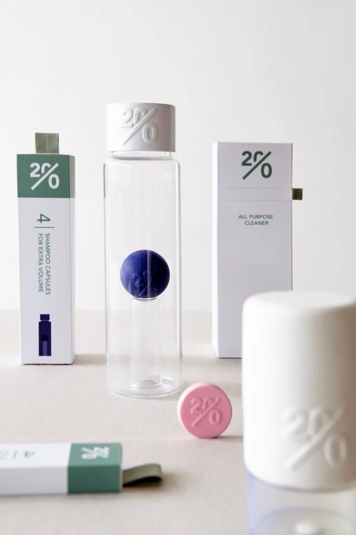 Twenty, by Mirjam de Bruijn from Design Academy Eindhoven, is a collection of dehydrated household products that avoid the unnecessary shipping of water
