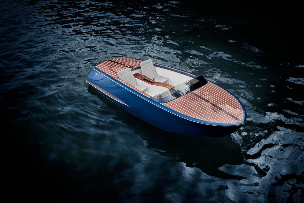 The Beau Lake Runabout offers all the style of a 1960's Riva-designed speedboat with the eco-friendliness of a bike