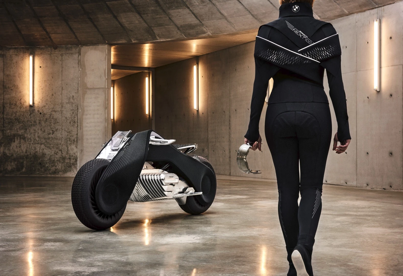 The rider would also wear the Vision Next 100’s companion suit, which is tuned to not only provide thermal support (adjusting to provide ventilation or heat) but also extra support while riding