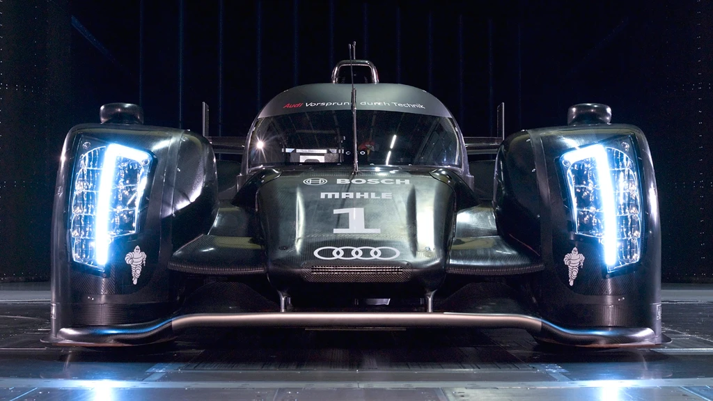 The new Audi R18 LMP1 sports car with its all-LED headlights