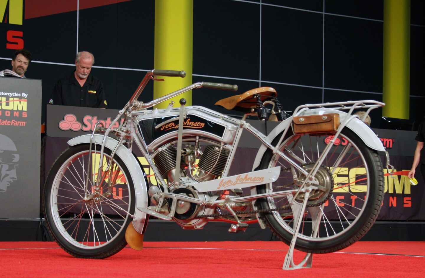 In 1914, armament and motorcycle manufacturer Iver Johnson revealed a V-twin of very clean design. The motor, which was a stressed member of the frame, was an unusual 60 degree V-twin sidevalve design of 7.5 HP (62 cu-in./1020cc) capacity. The crankshaft featured two offset crankpins arranged so both cylinders fired at the same point. The effect was a different ‘sound’ than any other V-twin – more like a British parallel twin. While the Iver Johnson motorcycle was lauded in the press, in 1916 the company dropped ‘Cycle Works’ ceased motorcycle production as World War I ramped up. This 1915 Iver Johnson twin is fully restored, with a two-speed planetary drive on the crankcase and is a rare example of this beautifully built motorcycle. It was purchased from the Bud Ekins collection and was restored by Richard Morris. Estimated at $80,000 to $95,000, it sold for $126,500.