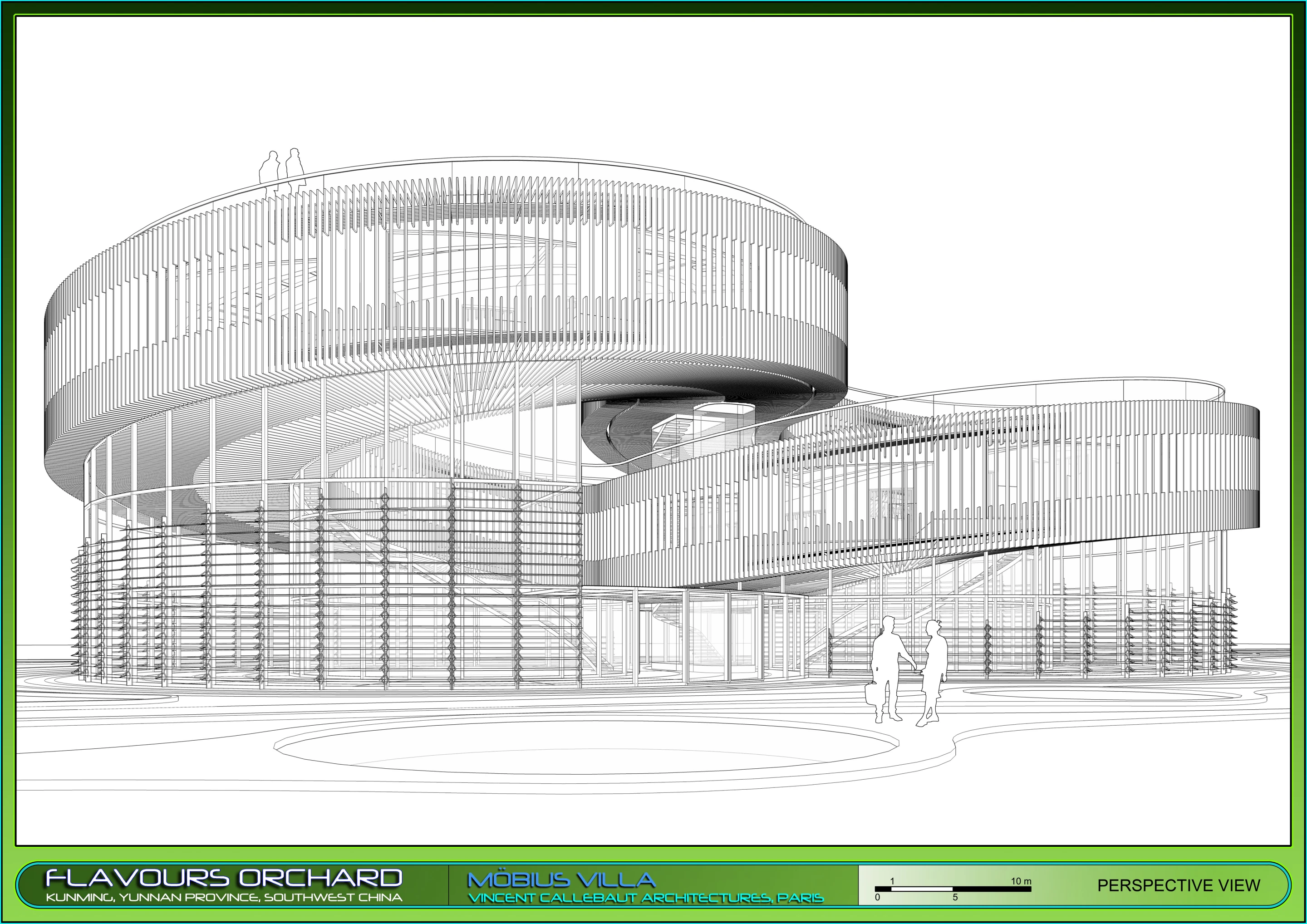 Mobius Villa wireframe view from the orchard (Image: Vincent Callebaut Architectures)