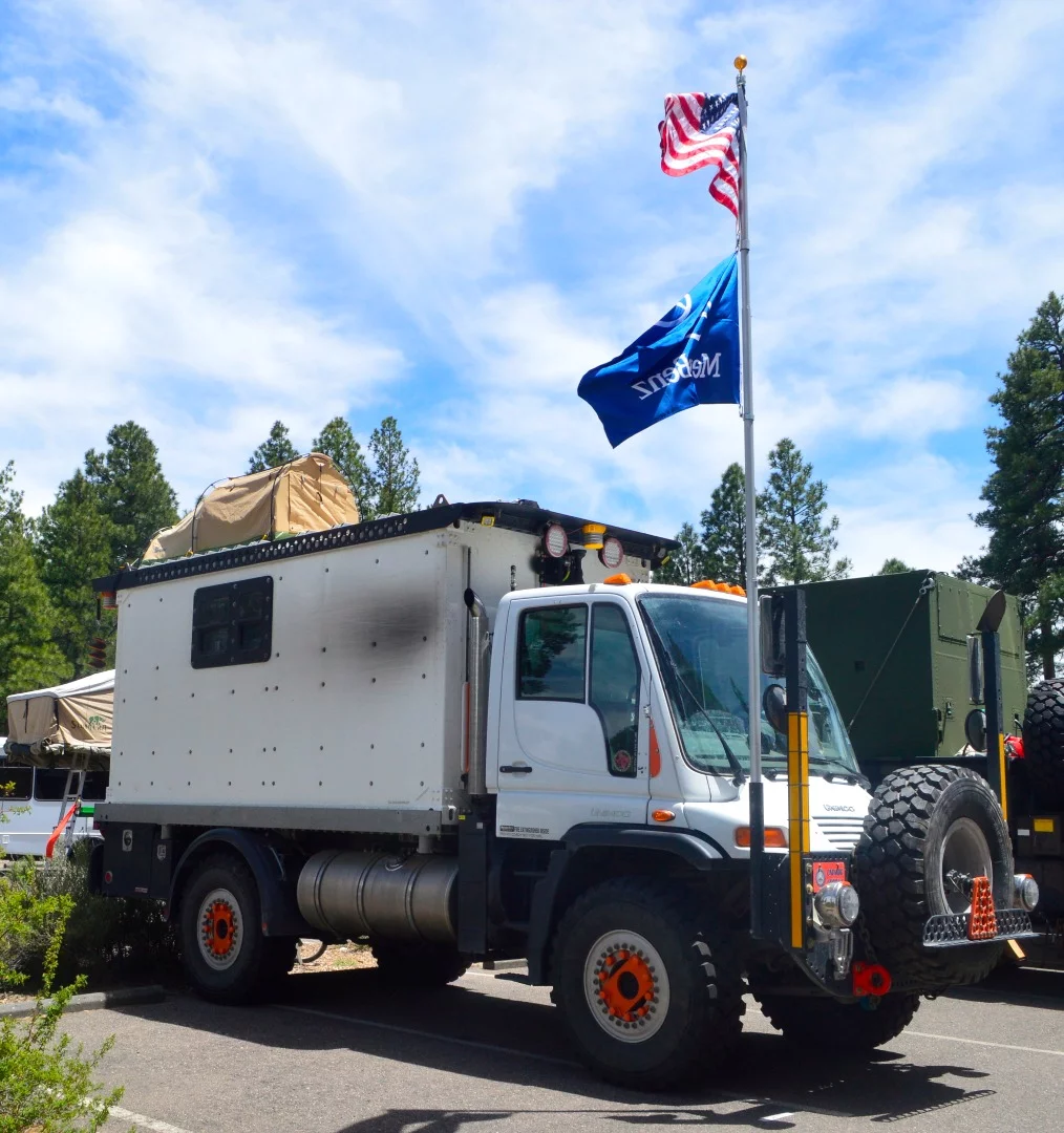 This Unimog expedition vehicle shows some brand and country pride