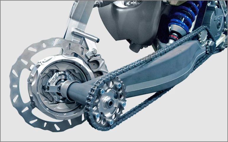 The front constant velocity joint ahead of one of the two fully adjustable Wilbers shocks that are used in the Projekt DT-A