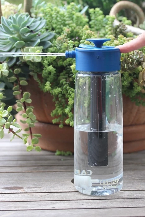 Aquabot adds a spraying action to the standard water bottle
