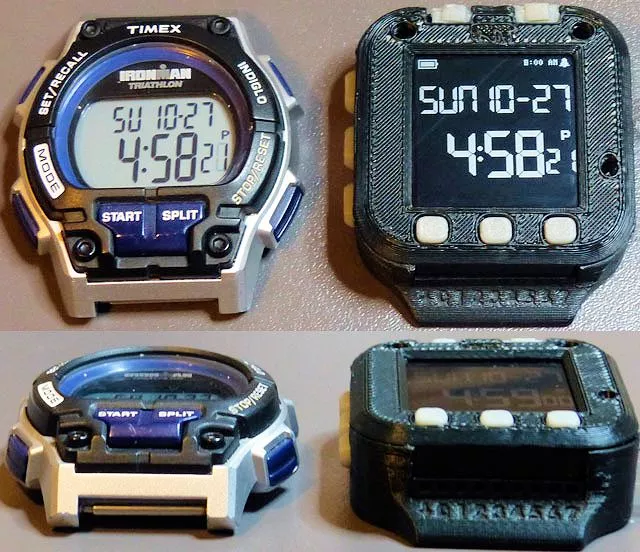 Size comparison of the Oscilloscope Watch against the Timex Ironman Triathlon sports watch (Photo: Gabotronics)