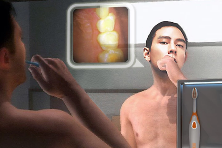 The Tooth Guardian would use a camera to display an image of your teeth on your bathroom mirror while you brush