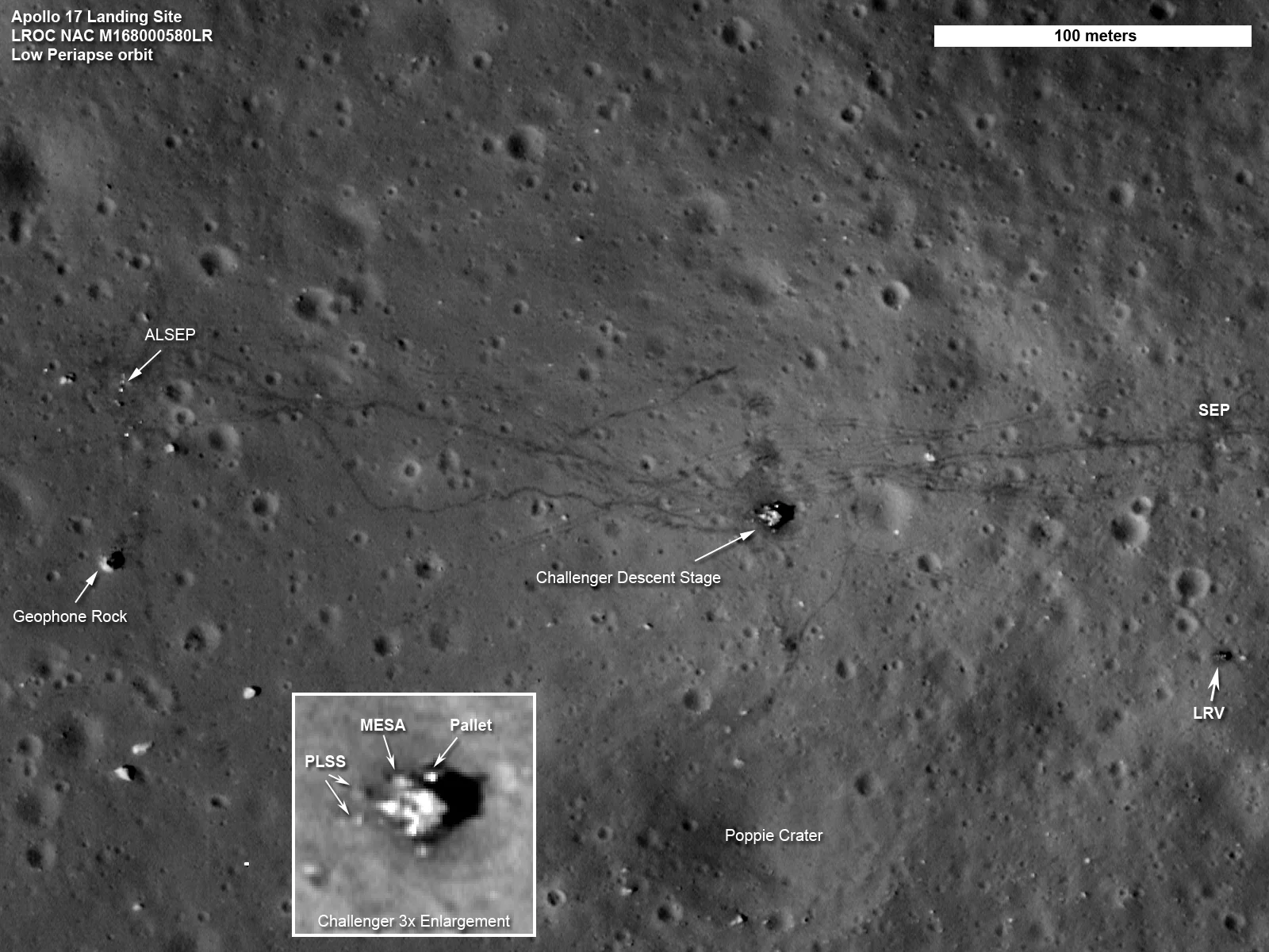 The Apollo 17 landing site, as photographed by LROC