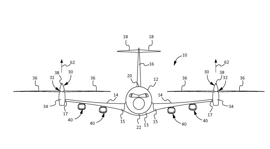 Forward view of the Boeing passenger tilt rotor in hover mode