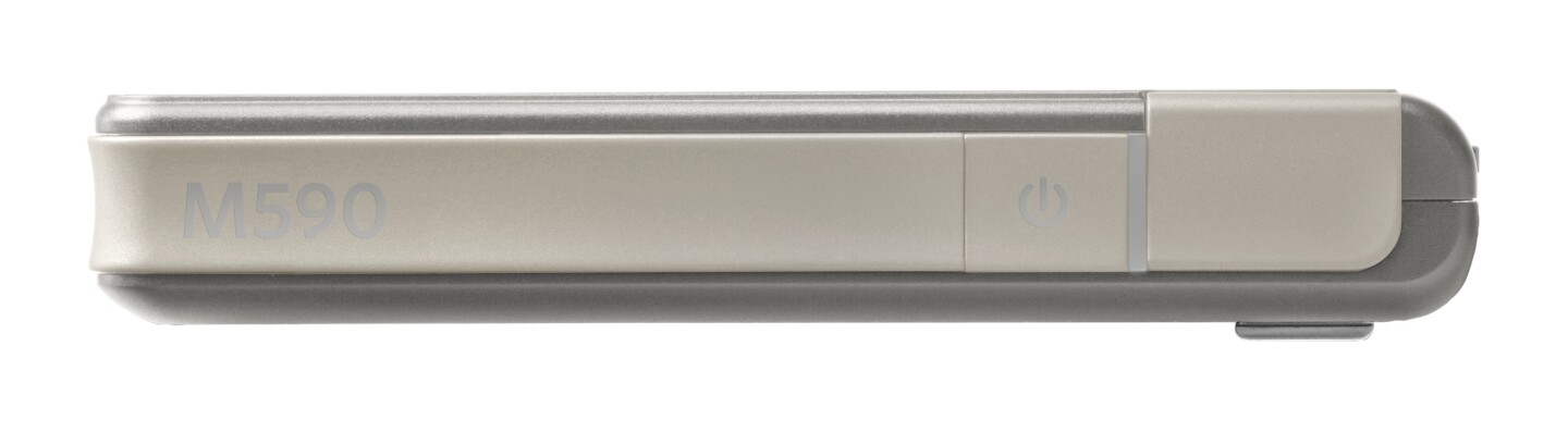 The super-thin M590 is available in silver (shown), red, purple and blue
