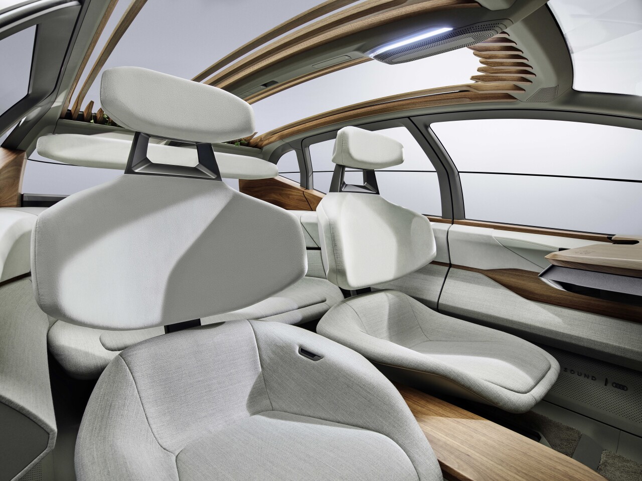 Natural wood and cloth interior