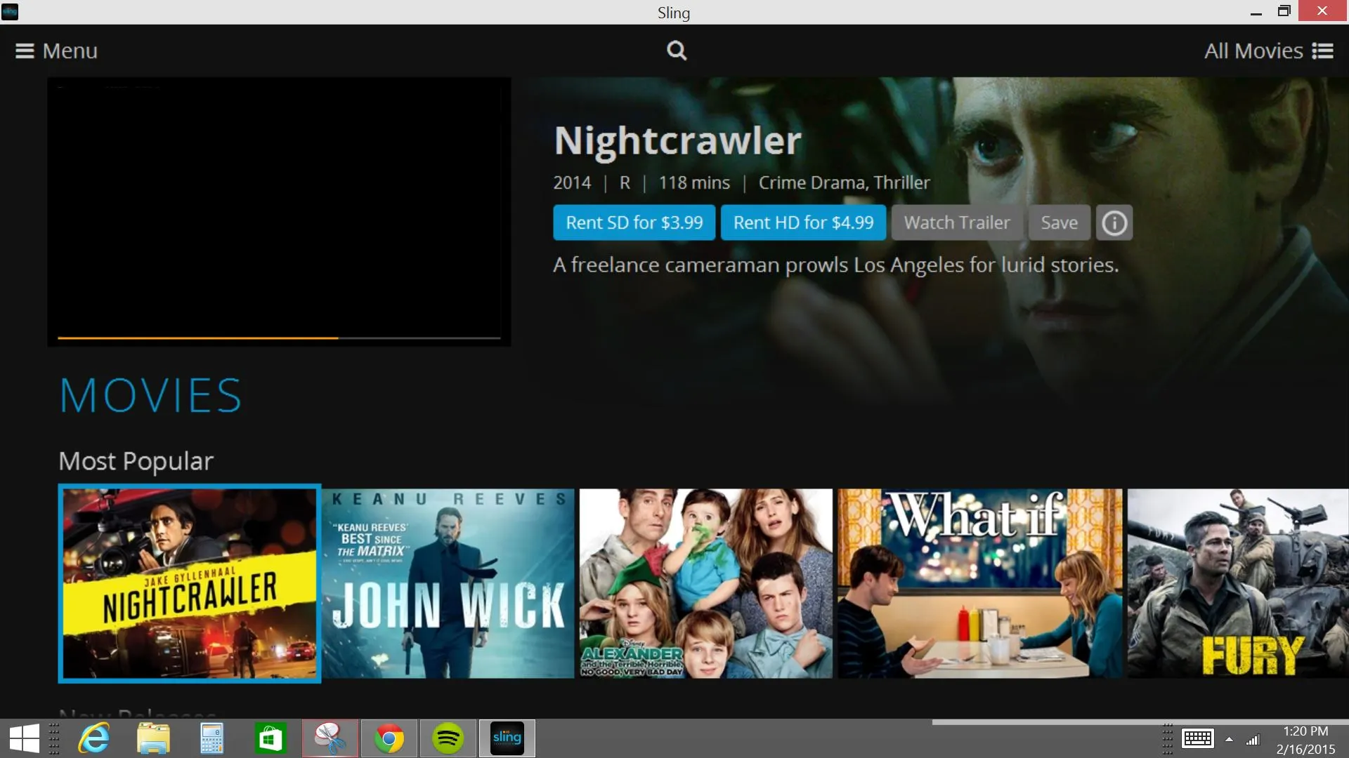 Sling streams various TV channels live and offers a selection of movies on demand