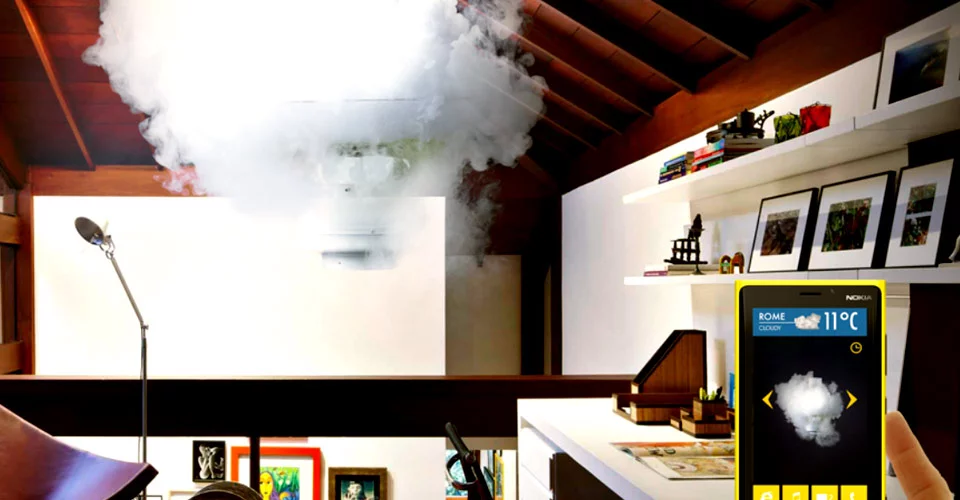 The Nebula 12 concept produces indoor clouds based on the current weather forecast data obtained via a Wi-Fi connected Lumia smartphone