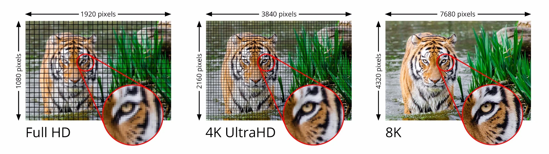 Resolution comparison between 1080p, 4k and 8k