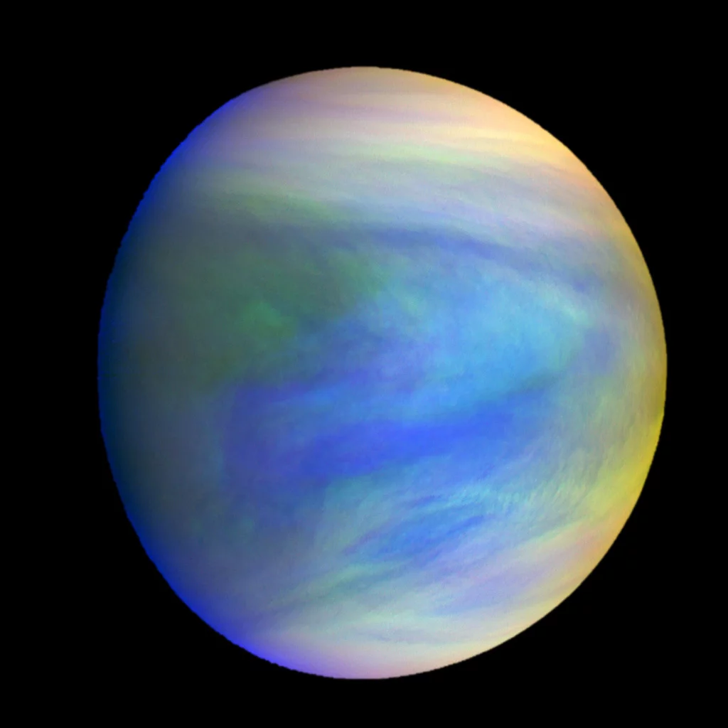 A composite image of the planet Venus showing the mysterious clouds that could be home to microbial life, as seen by the Japanese probe Akatsuki