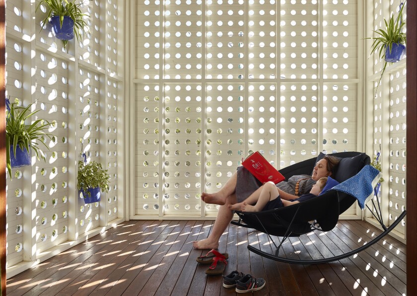 Shaded interior of the Two Pavilion House, by Toussaint & Volz