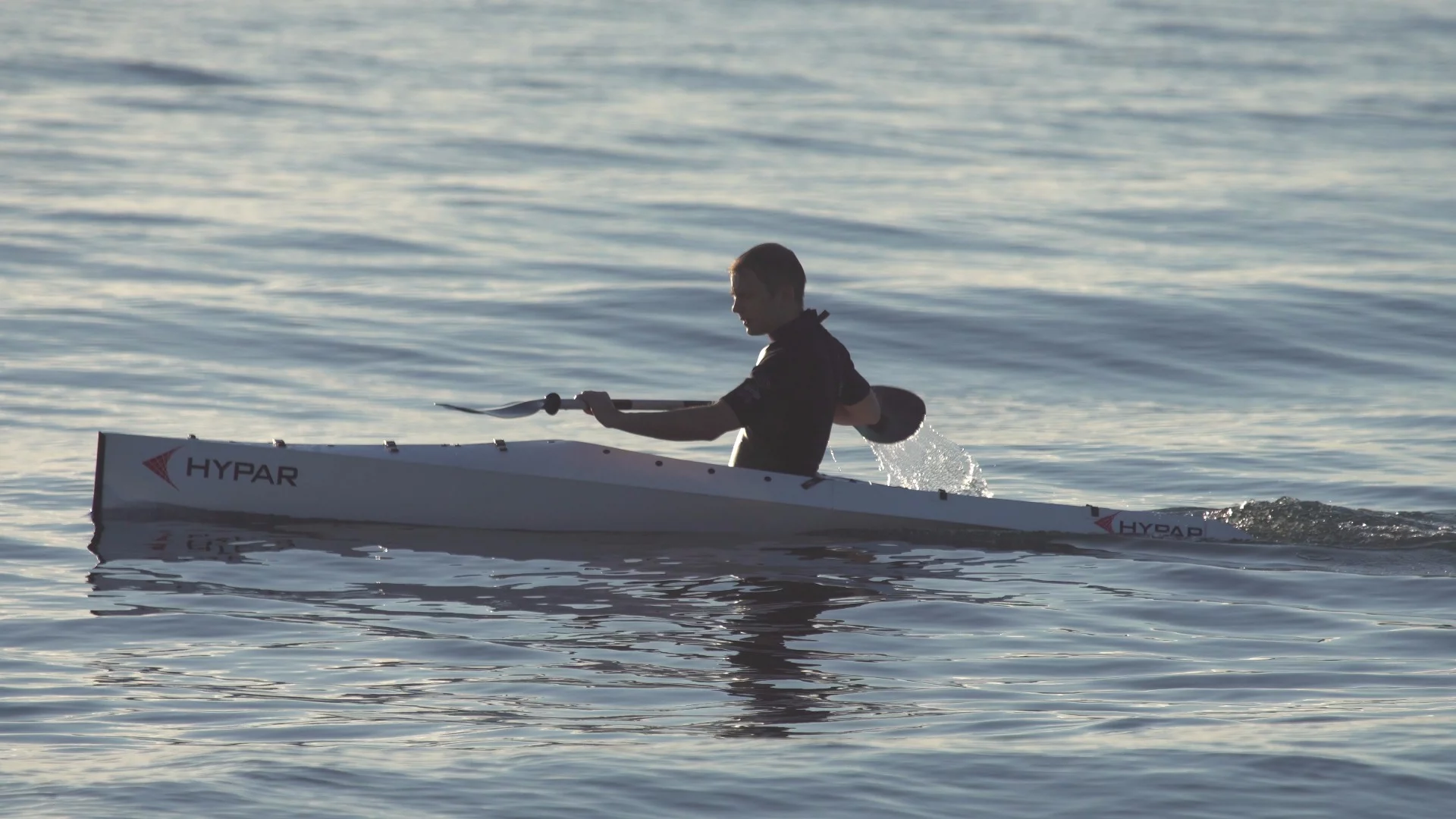 While the HYPAR's bow is like that of other kayaks, its wide flattened stern meets the surface horizontally