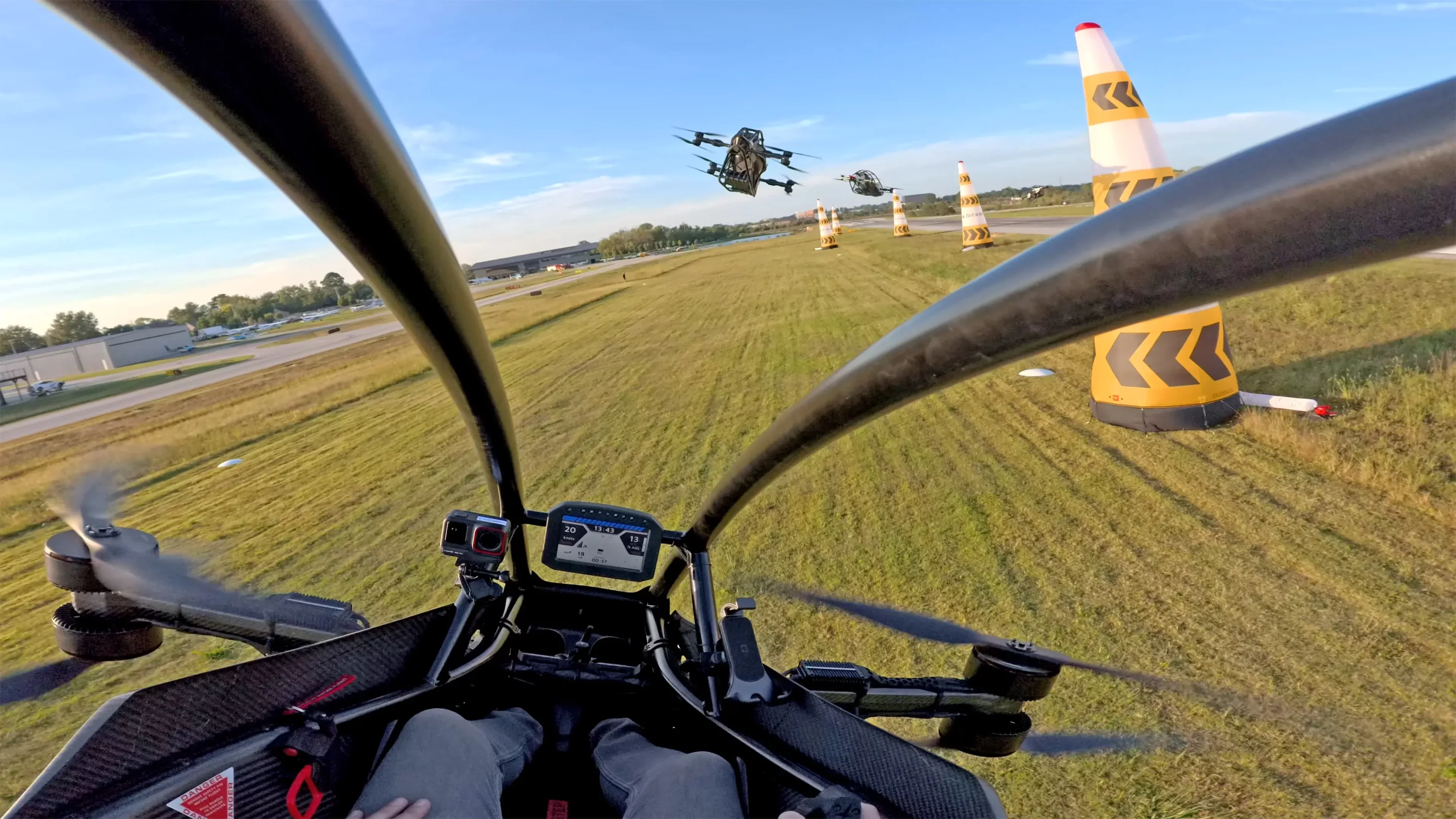 A pilot's view of pylon racing from within the aluminum/carbon-fiber spaceframe of the Jetson ONE