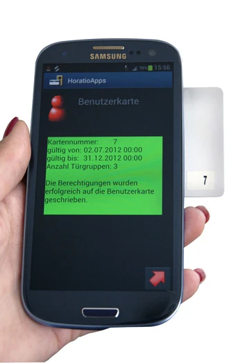 Either a physical keycard or a digital "key" on an NFC-equiiped smartphone can be used with the Recordura lock