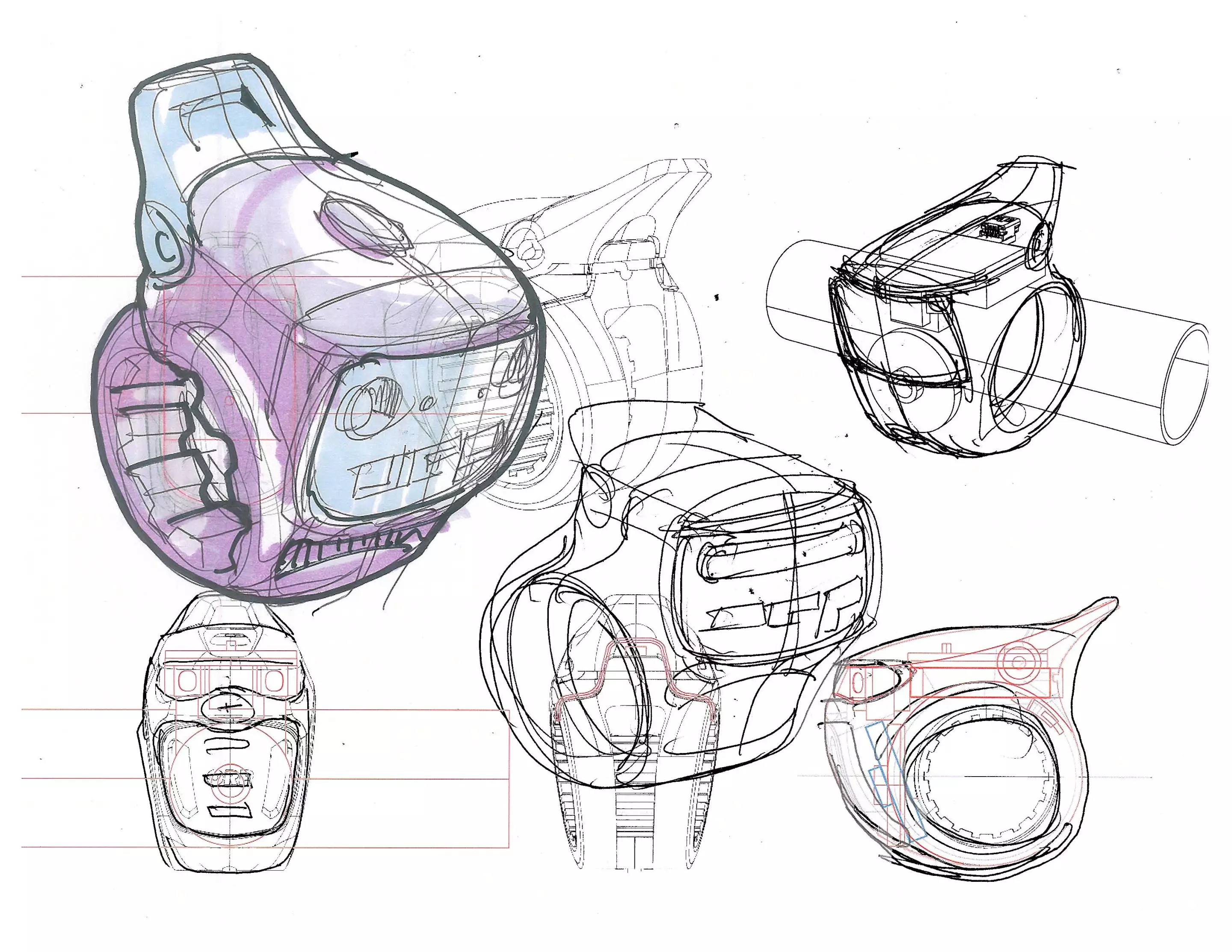 Development sketches of the ORP Smart Horn with built-in LED lights
