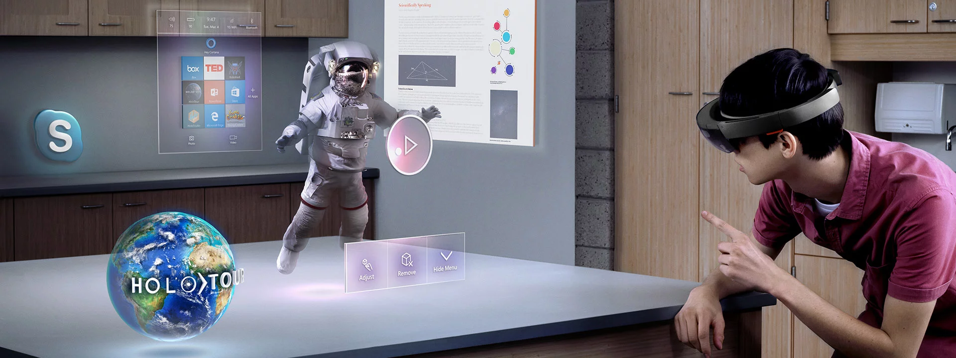 A mockup of what a Hololens AR experience is like
