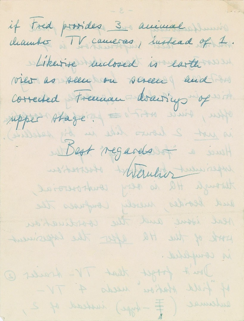 Letter from von Baun suggesting how to make illustrations of space computers more believable p7